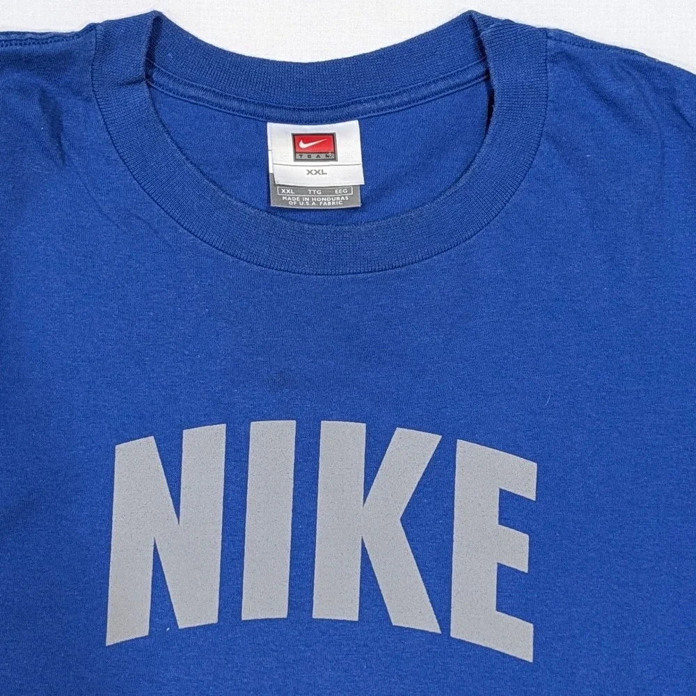 Nike Team Mens XXL Blue Long Sleeve Graphic T-Shirt Cotton Crew Neck